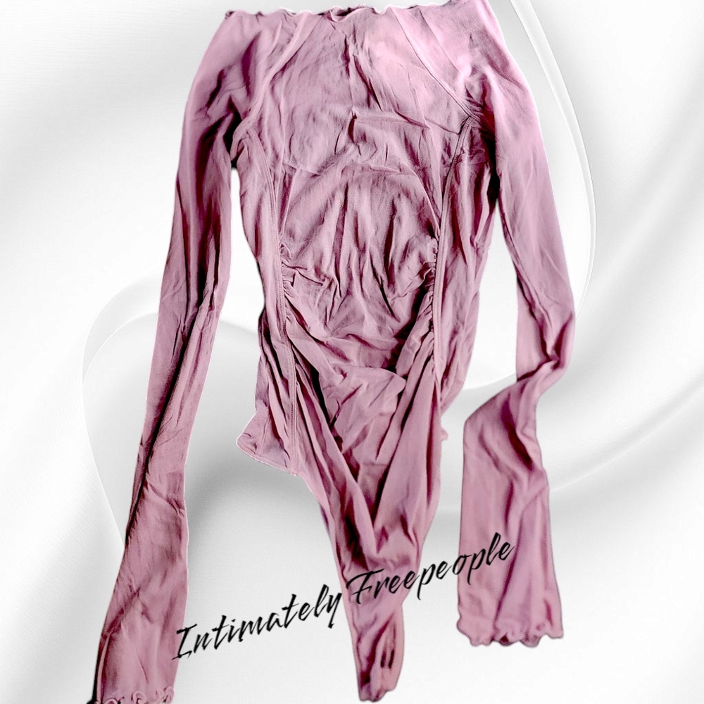 Free People Sheer Pink Long Sleeve Bodysuit